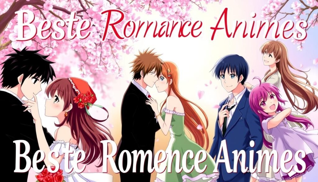 Collage der besten Romance Animes mit Paaren aus verschiedenen Serien
