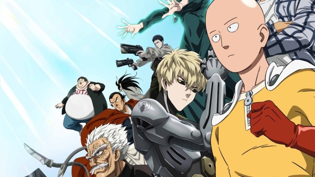 Der Superheld Saitama aus One Punch Man in einer komischen Situation, ein humorvoller Top Anime für Einsteiger Der Superheld Saitama aus One Punch Man in einer komischen Situation, ein humorvoller Top Anime für Einsteiger