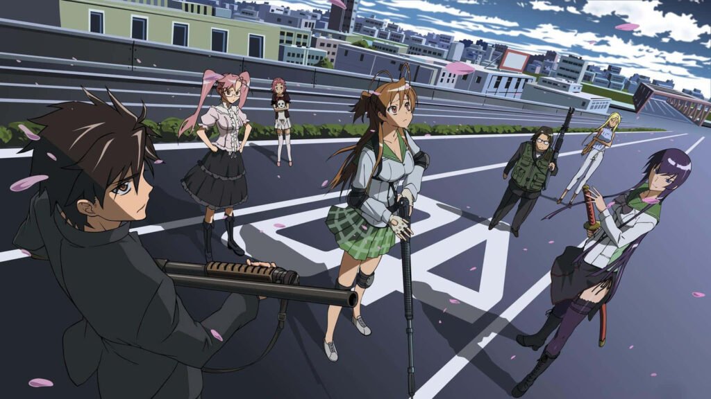 Die Überlebenden-Gruppe kämpft gegen Zombies mit dramatischer Pose Die Überlebenden-Gruppe kämpft gegen Zombies mit dramatischer Pose