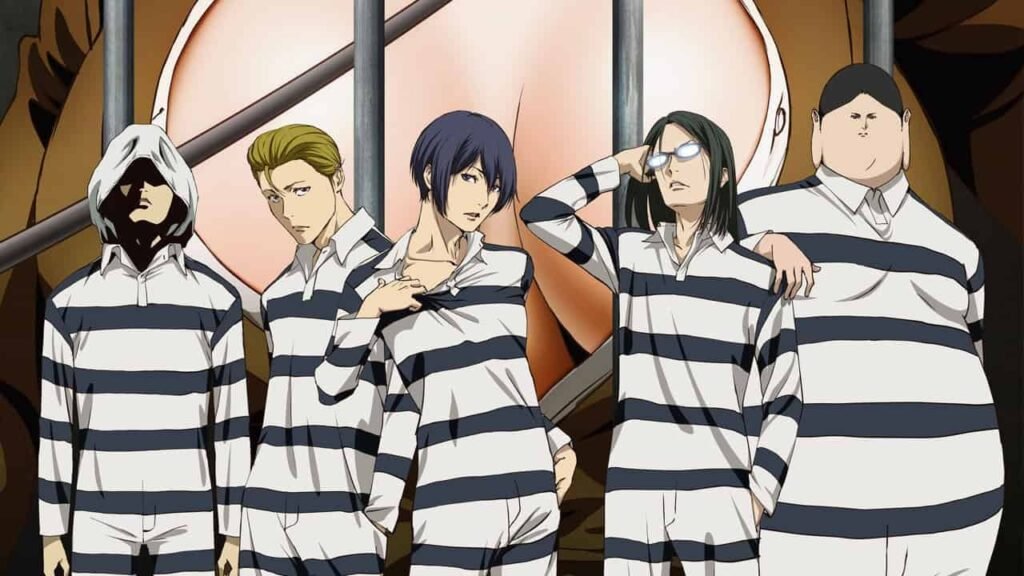 Die fünf Jungen von Prison School vor dem Untergrundrat Die fünf Jungen von Prison School vor dem Untergrundrat