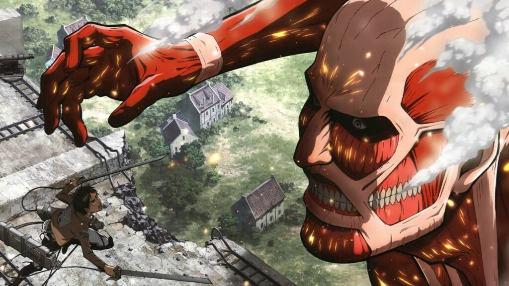 Eine dramatische Szene aus Attack on Titan, einem der besten Top Anime für Einsteiger Eine dramatische Szene aus Attack on Titan, einem der besten Top Anime für Einsteiger