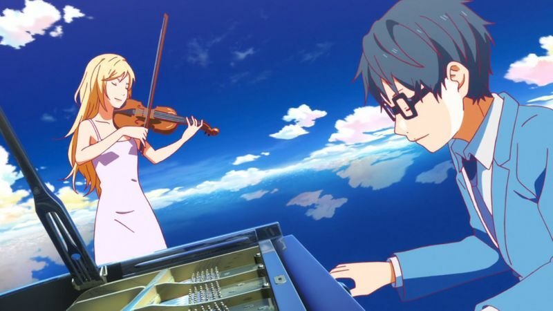 Eine emotionale Szene mit Klaviermusik aus Your Lie in April, einem berührenden Top Anime für Einsteiger Eine emotionale Szene mit Klaviermusik aus Your Lie in April, einem berührenden Top Anime für Einsteiger