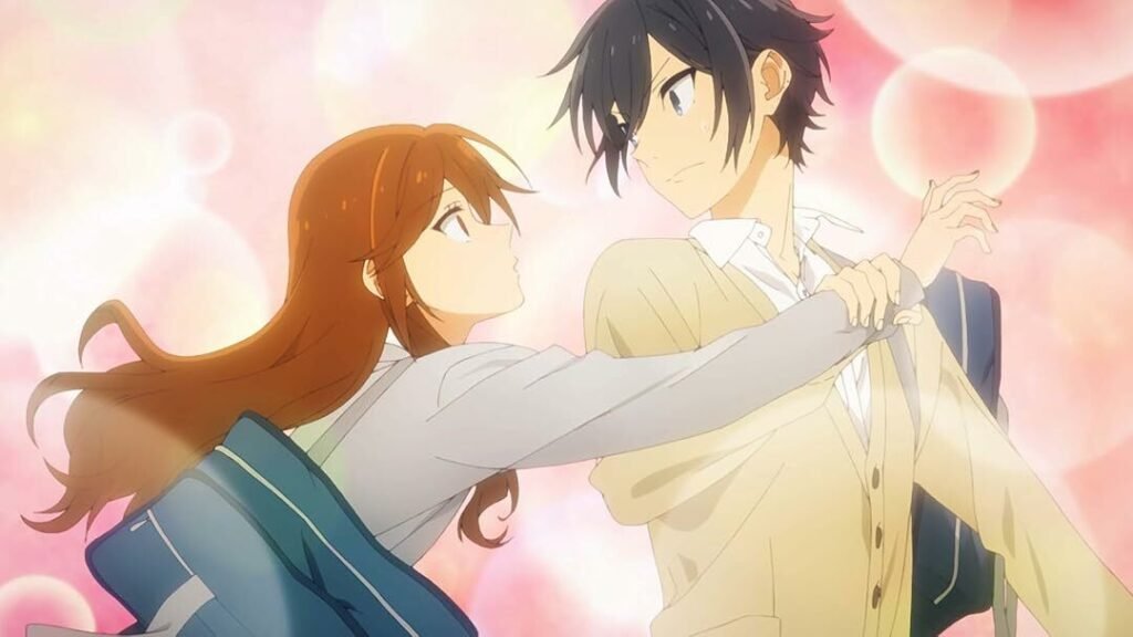 Hori und Miyamura aus dem Romance Anime Horimiya lächeln sich an Hori und Miyamura aus dem Romance Anime Horimiya lächeln sich an