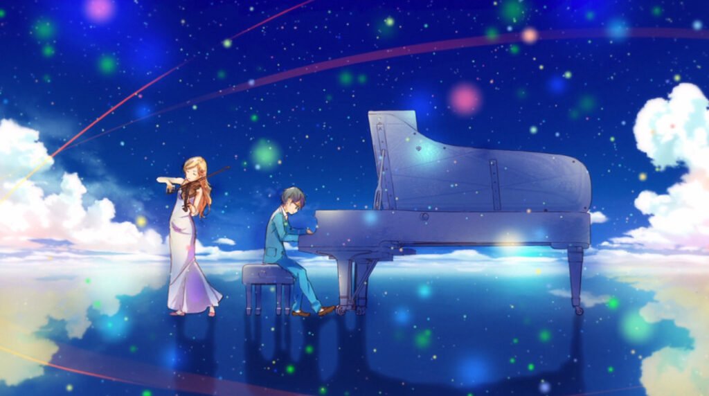 Kousei und Kaori spielen zusammen Musik in Your Lie in April, einem der besten Romance Animes Kousei und Kaori spielen zusammen Musik in Your Lie in April, einem der besten Romance Animes