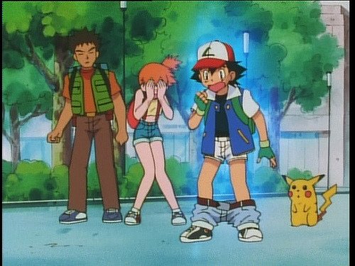Nostalgische Szene aus dem Pokémon Anime erste Generation mit Ash und seinen Freunden