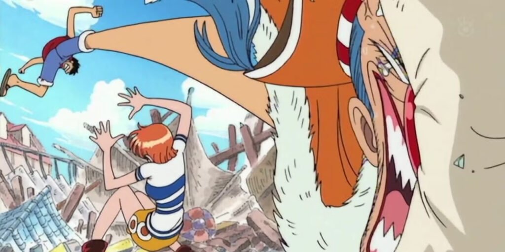 Ruffy im Kampf gegen Buggy den Clown im Orange Town Arc Ruffy im Kampf gegen Buggy den Clown im Orange Town Arc