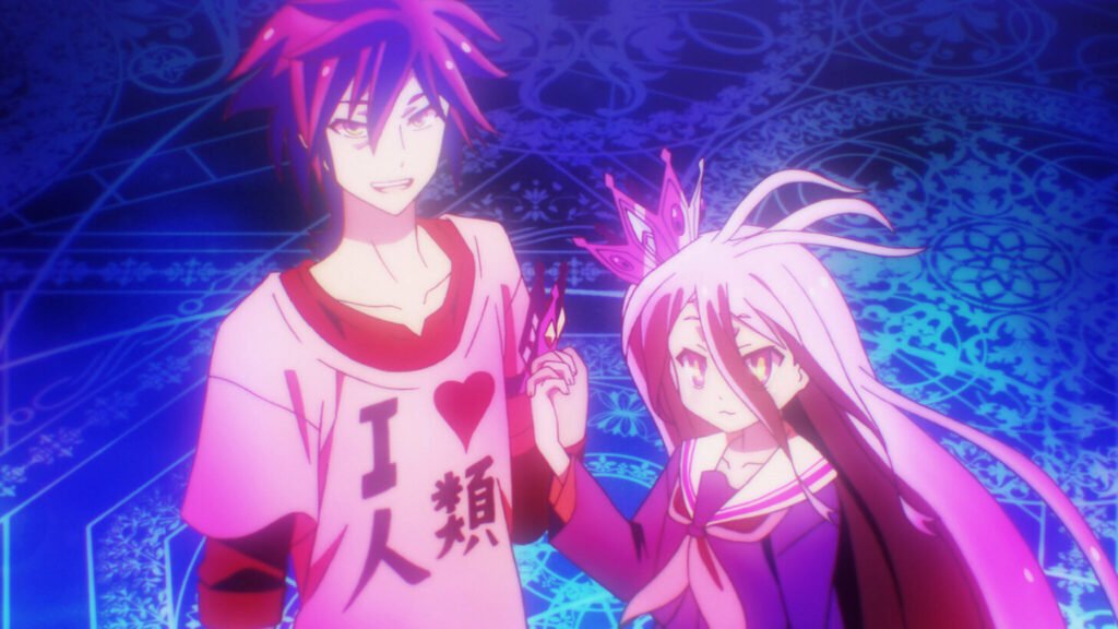 Shiro und Sora spielen ein strategisches Spiel in der bunten Welt von Disboard Shiro und Sora spielen ein strategisches Spiel in der bunten Welt von Disboard