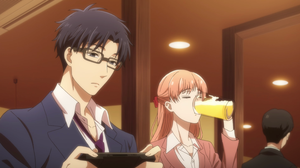 Szene aus dem Romance Anime Wotakoi mit Narumi und Hirotaka Szene aus dem Romance Anime Wotakoi mit Narumi und Hirotaka