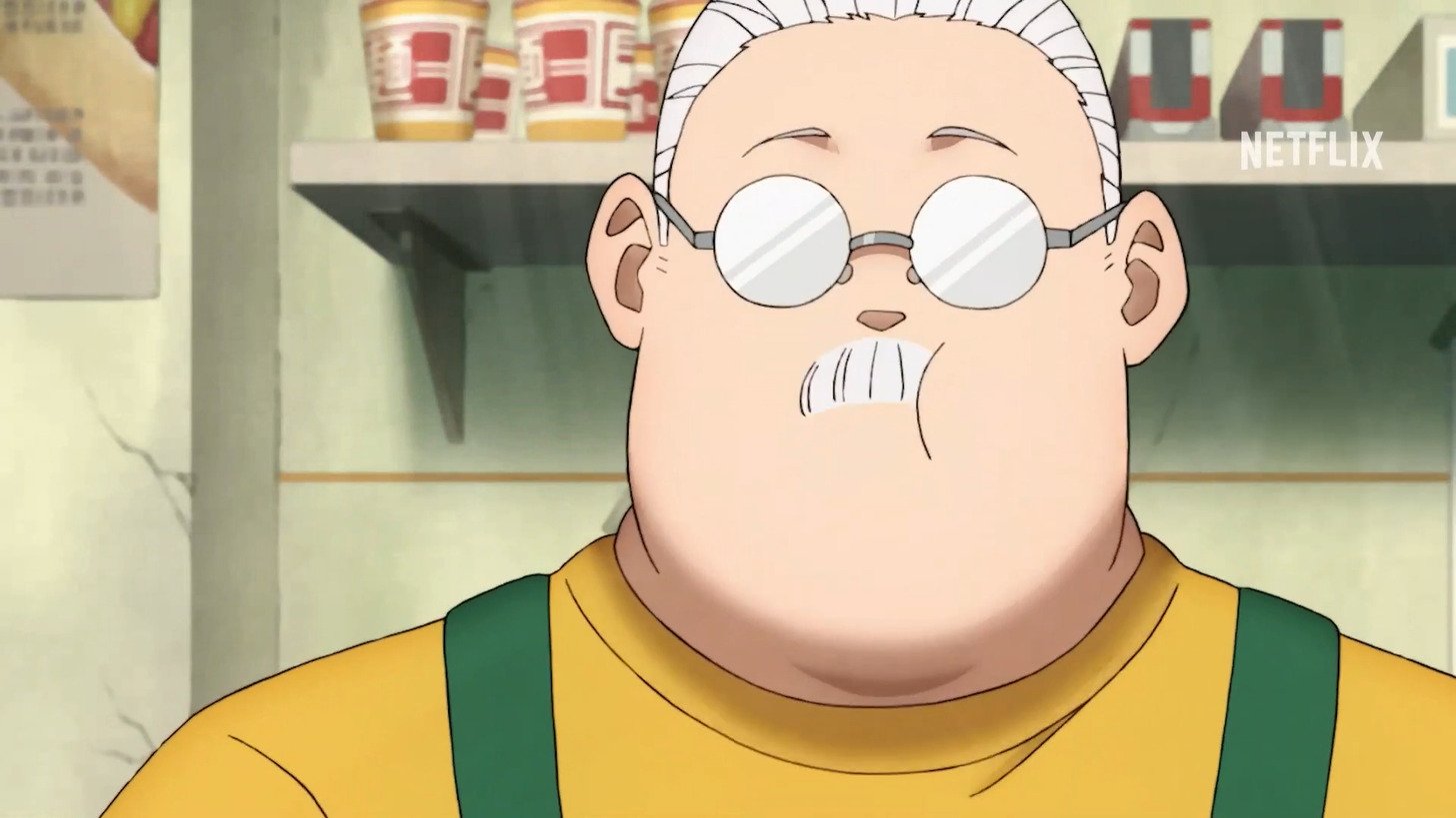 Taro Sakamoto steht vor seinem Convenience Store, während er heimlich seine Kampffähigkeiten einsetzt